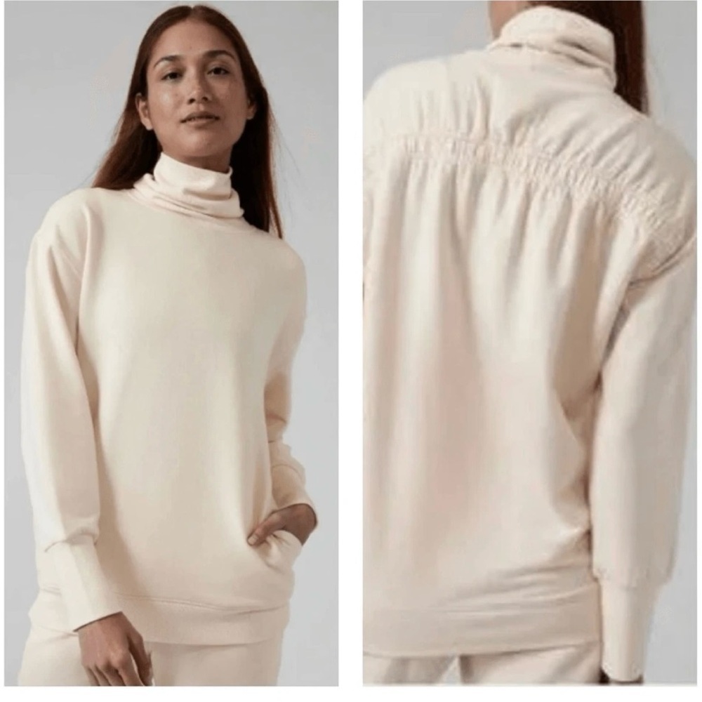 Athleta Women's Soft Cream Cinched back Turtleneck Sweater